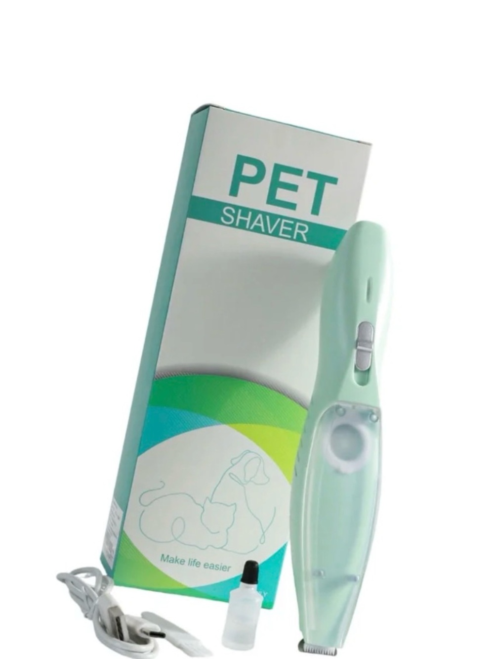 This a green electric pet shaver designed for trimming hair on dogs and cats.